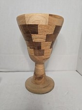 Vintage Handmade Wood Goblet Vase Hand turned 8in Natural Wood Preowned