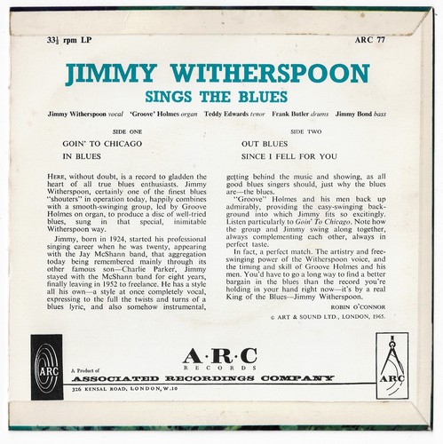 JIMMY WITHERSPOON sings the blues U.K. ARC 7" E.P. ARC-77_original 1965 - Picture 2 of 3