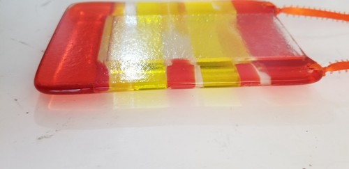 Art Glass Wall Pocket Vase Yellow Orange Swirls 4x6 inch 11" Hanging Sun Catcher - Picture 9 of 12