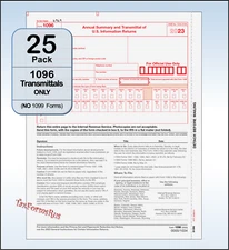 25-pack - 2023 Tax Form 1096 Annual Transmittals ONLY (for 1099-MISC/NEC to IRS)