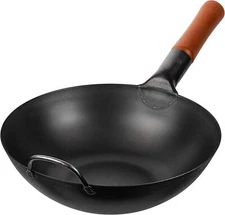 YOSUKATA Carbon Steel 11.8" Stir Fry Wok Pan - Pre-Seasoned Chinese Wok