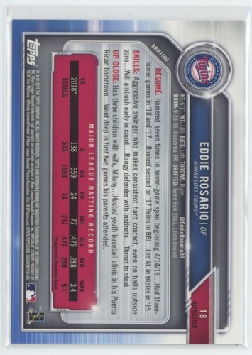 2019 Bowman Chrome Refractor Eddie Rosario 046/499 Minnesota Twins - Picture 2 of 2