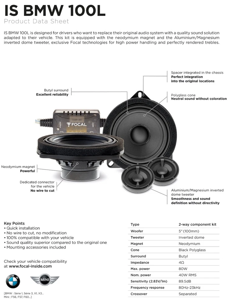 Arcas Altavoces Delanteros Focal Enchufe Y Juego Is BMW 100l 80W Serie 1 Todas - Imagen 3 de 4