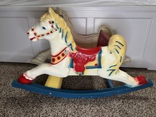 Vintage 1968 Wonder Shoo-Fly Plastic Rocking Horse Red Blue Yellow White