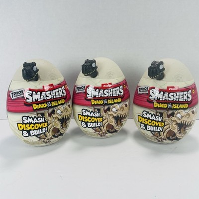 Set of 3 ZURU Smashers Dino Island Nano Egg BLACK Dino Skeleton Slime BRAND NEW