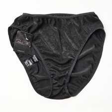 Rene Rofe Lingerie Black Floral Textured High Cut Brief Panties Size Medium NWT