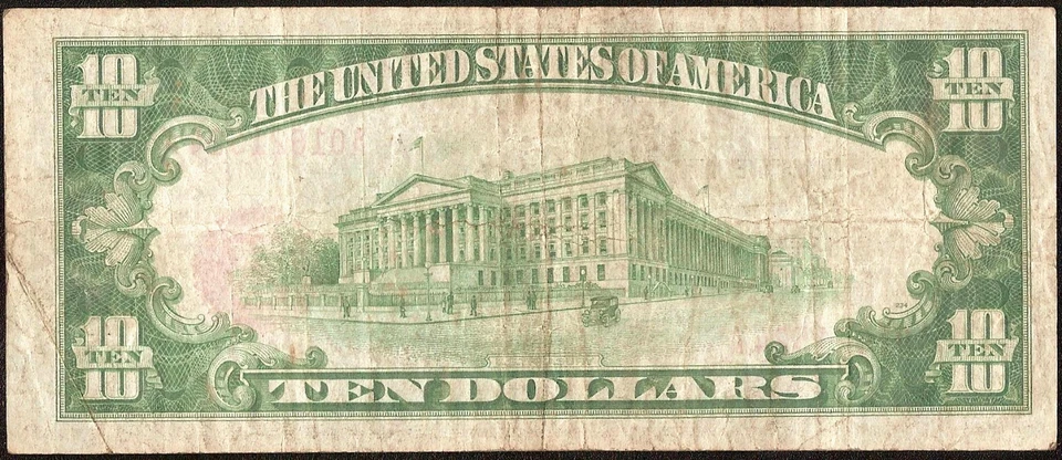 1929 $10 DOLLAR BILL BROWN SEAL BANK NOTE OLD PAPER MONEY NATIONAL CURRENCY - Image 2 of 2