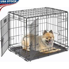 Double Door Dog Crate W/ Paw Block Secure Latch Portable Indoor Pet Enclosure US