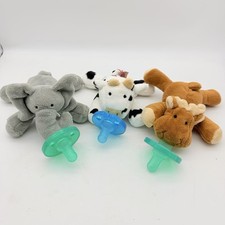 WubbaNub Pacifier Plush Lot of 3 Elephant Cow Moose Baby Soother Lovey