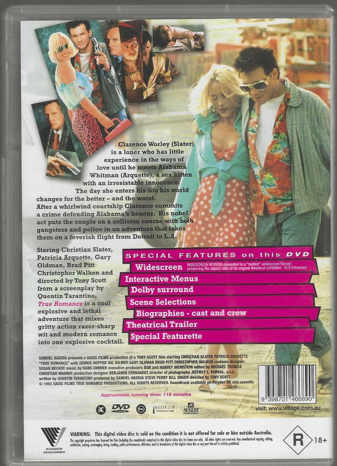 True Romance (1993) DVD reg.4 Christian Slater, Patricia Arquette, Brad Pitt - image 2 of 4