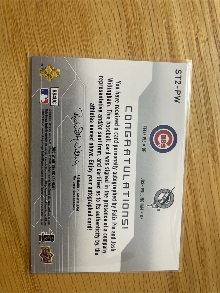 2008 SP Auténtico Sign of the Times Doble Signatures Felix Pie-Josh Willingham Foto 2 de 2