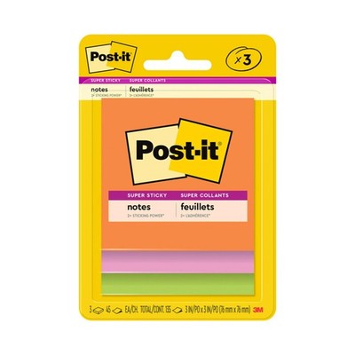 Post-it Super Sticky Notes, 3 Note 3 Pads, Energy Boost Collection