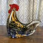 Vintage Murano Style Glass Rooster Cock Brown Speckled Red Comb Hand Blown