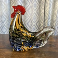 Vintage Murano Style Glass Rooster Cock Brown Speckled Red Comb Hand Blown