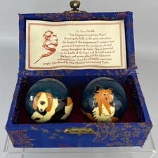 Vtg Dogs Baoding Balls Chimes Chinese Health Exercise Stress Beagle Collie VIDEO