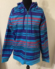 Under Armour Women's Zip Hoodie Jacket Large Striped Purple Teal Pink Semi Fit