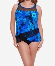 Miraclesuit Mirage Tankini Top in Sous Marine Blue Mesh Sz 8 NWT 142