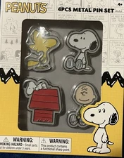 Peanuts Snoopy Woodstock Charlie Brown 4pc Metal Trading Pin Set (NEW)