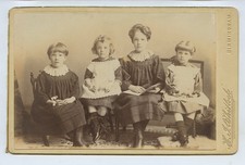 4 Siblings In Dresses Reading A Book c1890s Cabinet Photo By Whitlock Birmingham