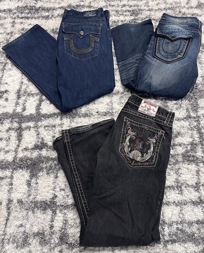 True Religion Jeans Lot Of 3 - 2 Size 38 & 1 Size 36 - Distressed Need Repairs