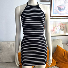 Forever 21 Black/White Striped Halter Sleeveless Stretch Knit Bodycon Mini S
