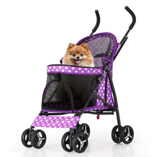 4 Wheels Pet Stroller, Easy-Fold Umbrella Shaped Dog Cat Jogger Stroller W/Stora