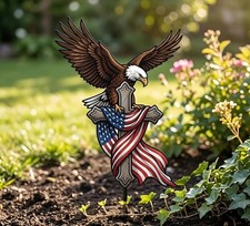 Patriotic Eagle Cross Garden Stake, American Flag Memorial Decor