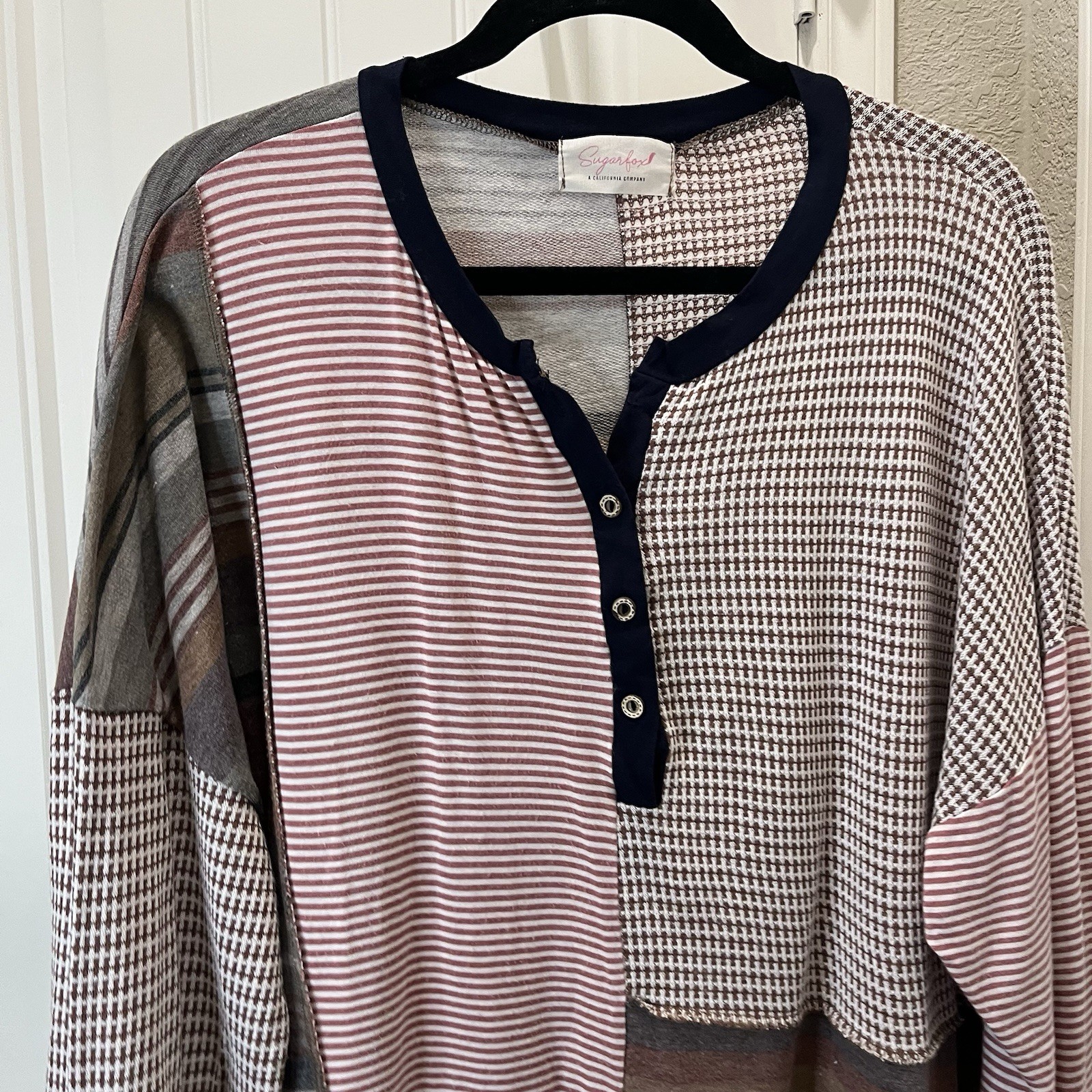 Sugarfox Plaid Striped Patchwork Mixed Print Long… - image 2