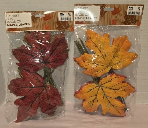 Maple Leaf Fall Autumn Decor 2 New Packages Plastic Stems 18 Per Pack