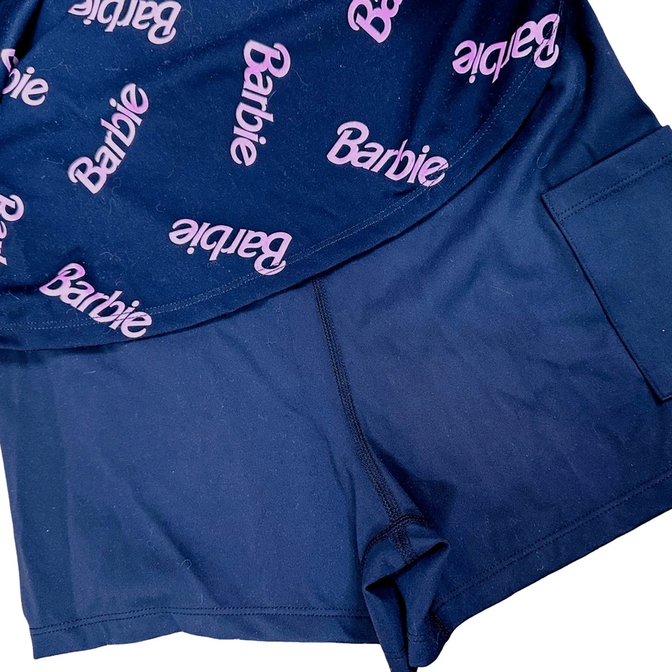 Barbie Algodón Jersey Mezcla Estampado Mameluco/Mini Vestido Talla Pequeña Negro Rosa Foto 3 de 3