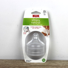 New Nuk Simply Natural 2pk Nipple. 0 M Slow Flow, BPA Free-Anti Colic-Multi Hole