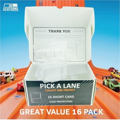 x 16 ''Pick A Lane'' Hot Wheels/Matchbox Autoschutz Autohalter Hülle KURZE KARTE