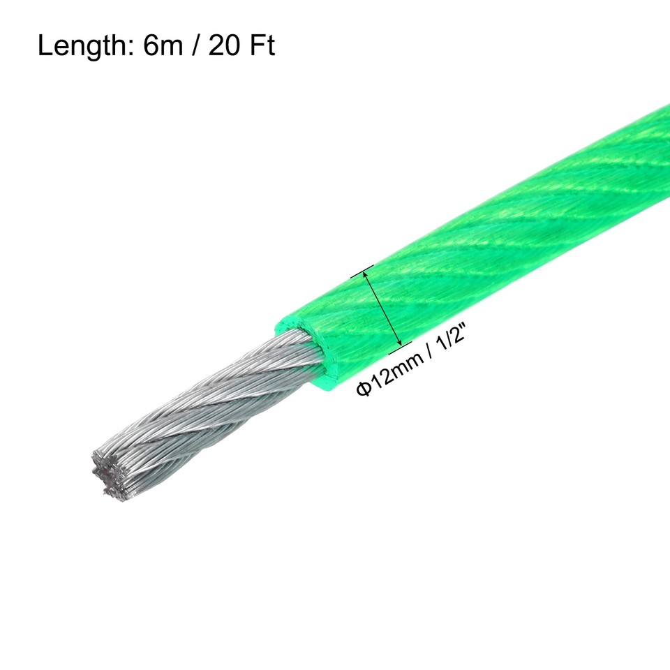 1/2 Green Vinyl Coated Wire Ropes 20ft Galvanized Steel(2PCS M12 Loop ...