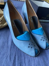 Celine Paris Setafin Blu Leather Peep Toe Court Shoes Uk 3.5 Ref Js1