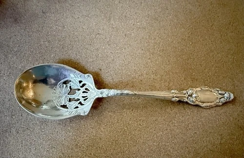 Virginiana Gorham Sterling Silver Pea Ice Serving Spoon Pierced Design - 9 1/2”