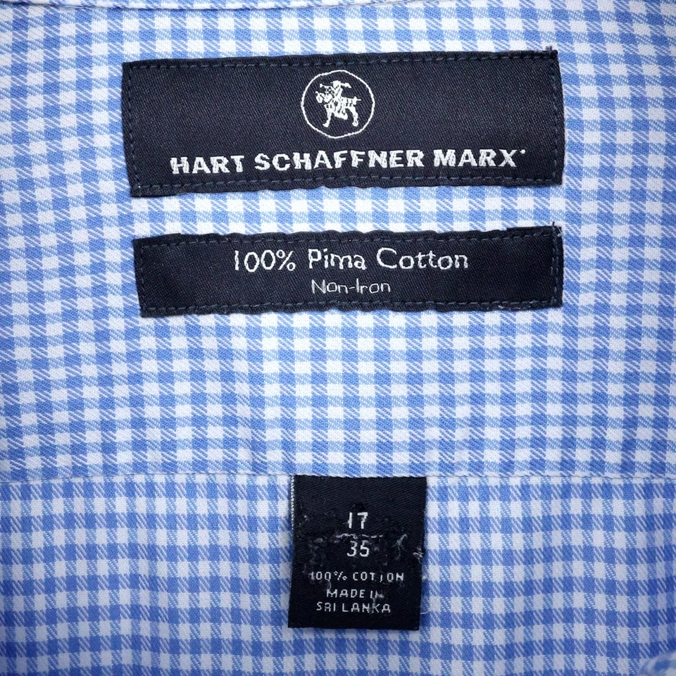 Camisa de vestir Hart Schaffner Marx para hombre 17 35 azul a cuadros algodón Pima sin planchar Foto 3 de 4