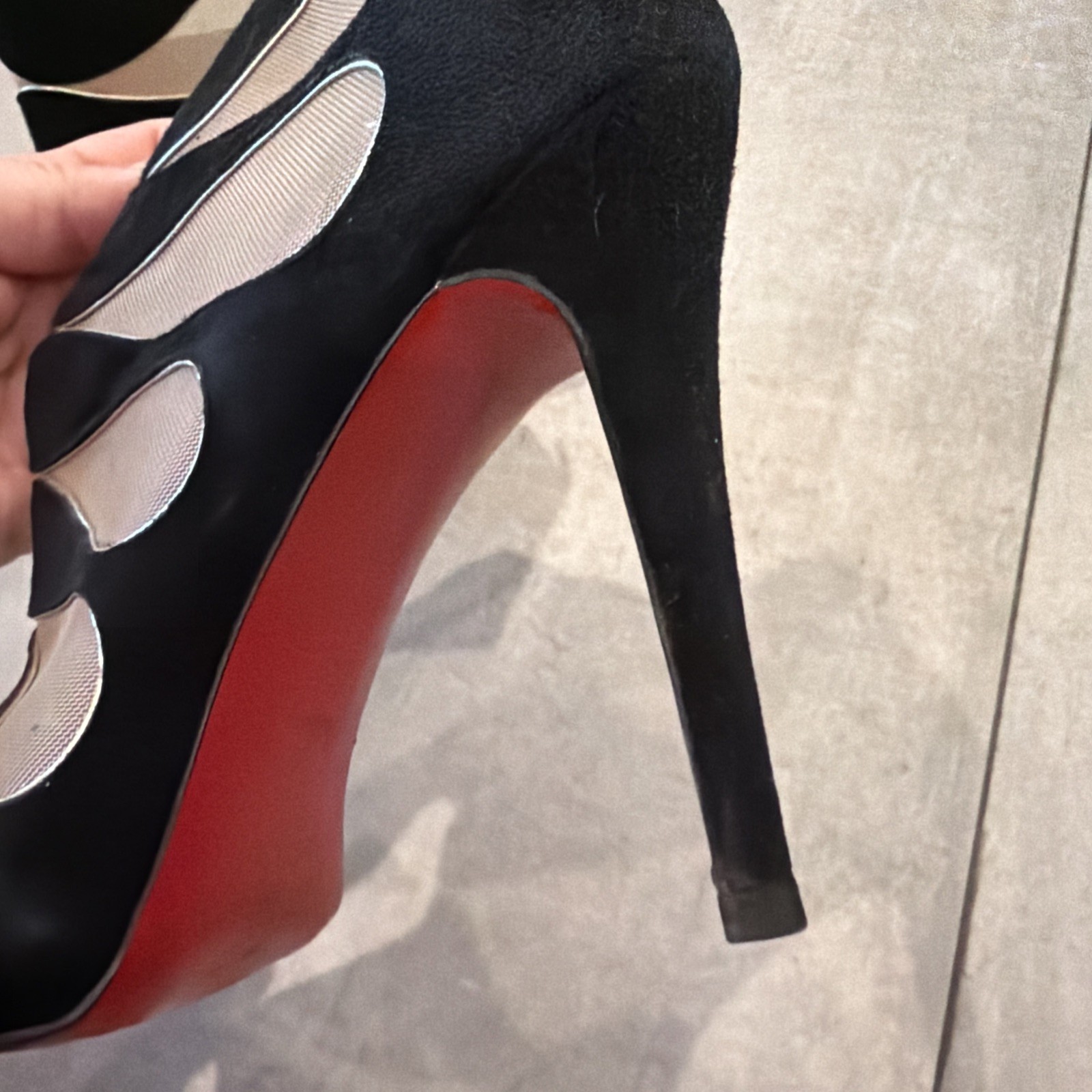 Christian Louboutin Black Suede And Nude Mesh Circus Cutout Ankle Boots EU 38 image 3