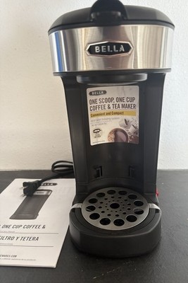 BELLA One Scoop One Cup Coffee & Tea Maker Countertop Series Black Silver