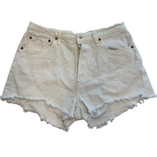 Levi's 501 Button Fly Jean Shorts Womens Mid Rise 32 White Cut Off Denim