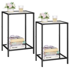 Side Tables Set of 2, End Tables with Tempered Glass, 2-Tier Nightstands with...