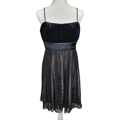 Vintage Hoco Dress Womens *10P* Empire Velvet Top Mesh Black Beaded Skirt *READ*
