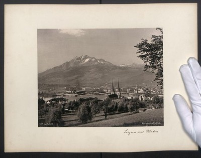 Fotografie Edition Photoglob, Ansicht Luzern, Blick nach der Stadt mit Pilatus, 