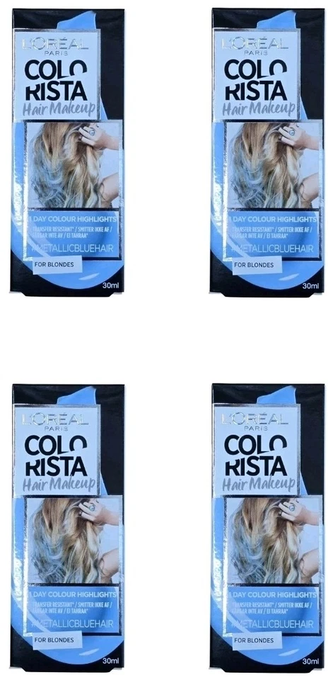 4 X L'Oréal Colorista Hair Makeup Metallic Blue 30mL Colour for Blondes - Loreal - image 2 of 3