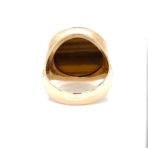 Herren 14k einfarbig gelbgold geschnitzt Tigerauge himmlischer Stern und ein Mond Größe 11,75 - Bild 3 von 4