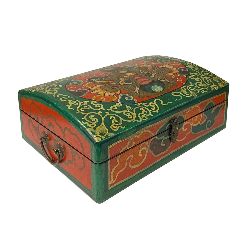 Tibetan Style Dimensional Foo Dog Head Graphic Rectangular Box ws1094 - Image 4 of 4