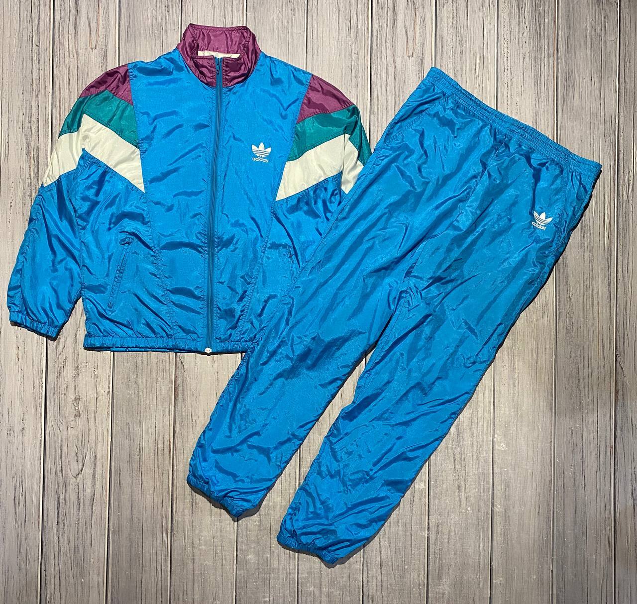 Vintage Adidas Tracksuit Jacket and Pants 90s Track Top Blue Nelon Men Size  M