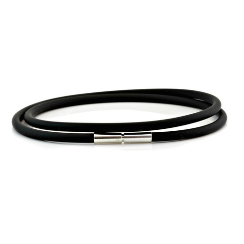 Herren / Damen Doppel Wickel Gummi Armband – 3mm Schwarz – Sterlingsilber Spange - Picture 2 of 7