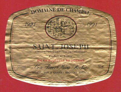 60/40 label CÔTES DU RHÔNE SAINT-JOSEPH, 1991 DOMAINE DE CHAMPAL, Eric ROCHER