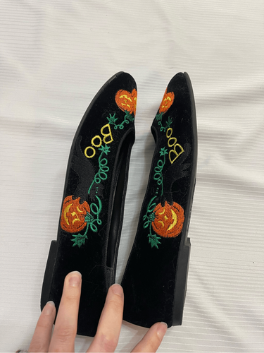 VINTAGE Mootsies Tootsies Womens Black Halloween Embroidered Flats Shoes Sz 8M - Picture 6 of 8
