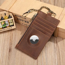 Men's Leather Wallet with AirTag Holder RFID Blocking Card Holder Coin Pocket